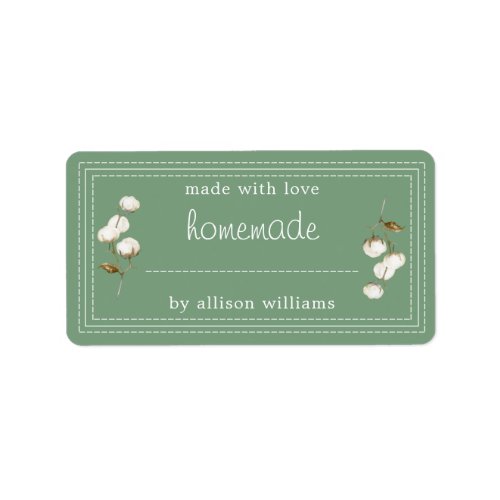 Rustic Homemade Label Cotton Sprig Green
