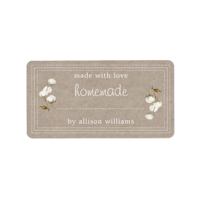 Rustic Homemade Label Cotton Sprig Kraft Paper (Front)