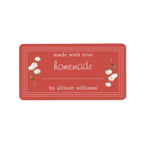 Rustic Homemade Label Cotton Sprig Red