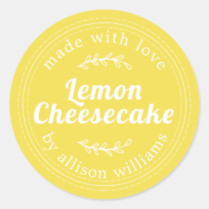 Rustic Homemade Lemon Cheesecake Yellow Classic Round Sticker