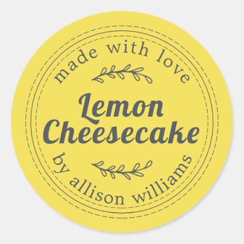 Rustic Homemade Lemon Cheesecake Yellow Classic Round Sticker