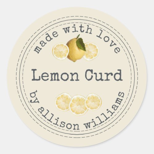 Rustic Homemade Lemon Curd Antique White Classic Round Sticker