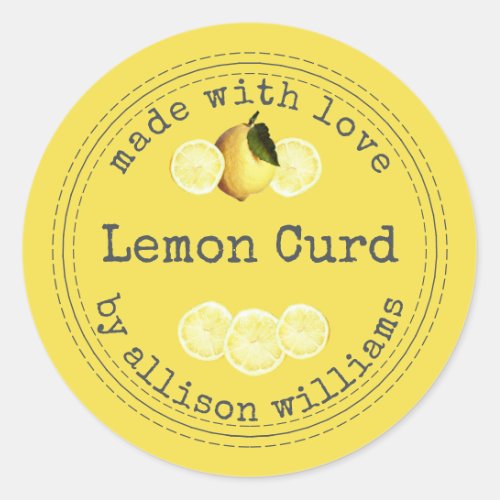 Rustic Homemade Lemon Curd Yellow  Classic Round Sticker