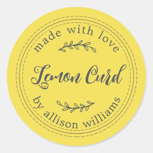 Rustic Homemade Lemon Curd Yellow Classic Round Sticker