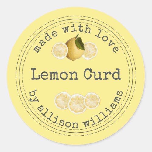 Rustic Homemade Lemon Curd Yellow  Classic Round Sticker