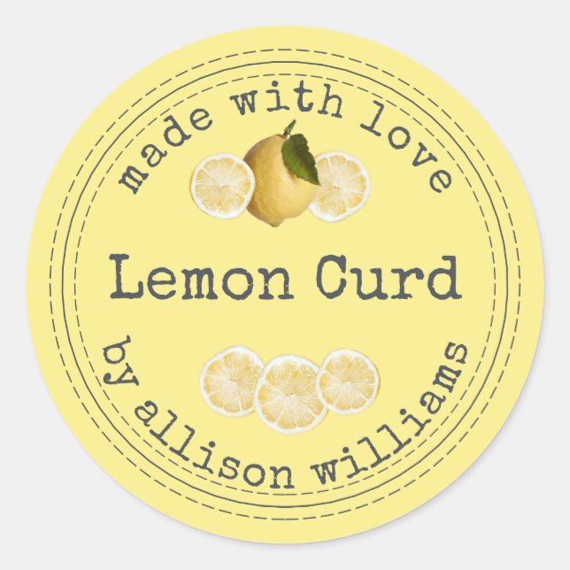 Rustic Homemade Lemon Curd Yellow  Classic Round Sticker (Front)