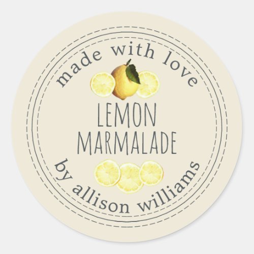 Rustic Homemade Lemon Marmalade Antique White Classic Round Sticker