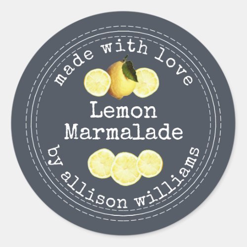 Rustic Homemade Lemon Marmalade Dark Blue Classic Round Sticker