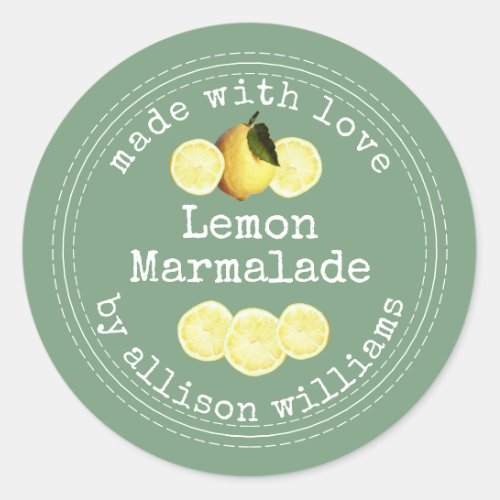 Rustic Homemade Lemon Marmalade Green Classic Round Sticker