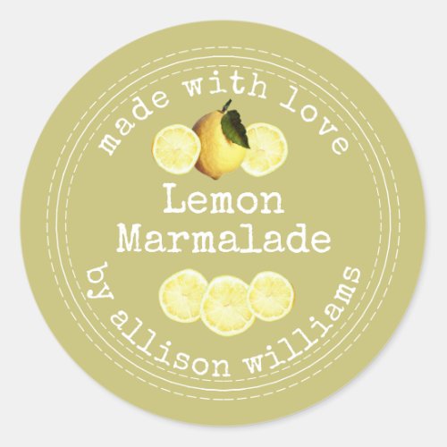 Rustic Homemade Lemon Marmalade Green Classic Round Sticker