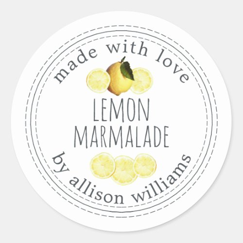 Rustic Homemade Lemon Marmalade White Classic Round Sticker