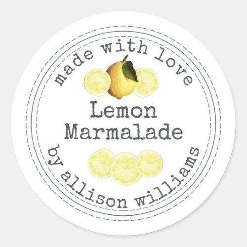 Rustic Homemade Lemon Marmalade White Classic Round Sticker