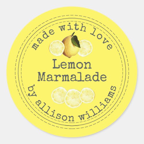 Rustic Homemade Lemon Marmalade Yellow Classic Round Sticker