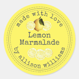 Rustic Homemade Lemon Marmalade Yellow Classic Round Sticker