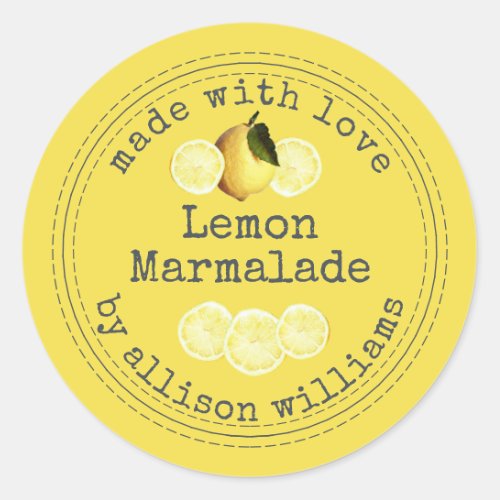 Rustic Homemade Lemon Marmalade Yellow Classic Round Sticker