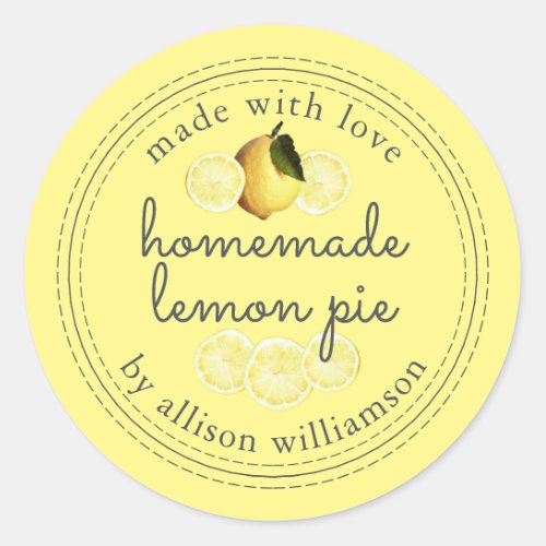 Rustic Homemade Lemon Pie Yellow Classic Round Sticker