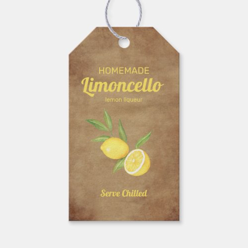 Rustic Homemade Limoncello Lemon Liqueur  Gift Tags