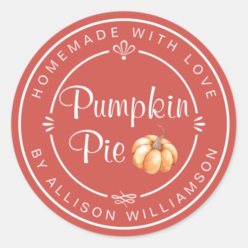 Rustic Homemade Pumpkin Pie Fall Red Classic Round Sticker