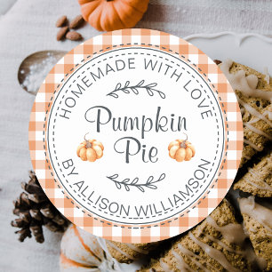 Rustic Homemade Pumpkin Pie Orange Check Classic Round Sticker