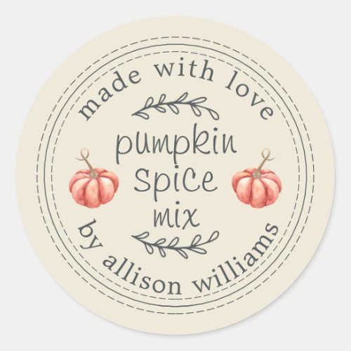 Rustic Homemade Pumpkin Spice Mix Antique White Classic Round Sticker