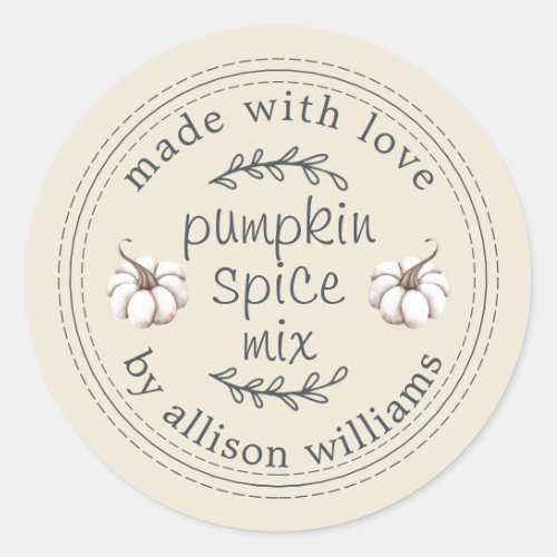 Rustic Homemade Pumpkin Spice Mix Antique White Classic Round Sticker