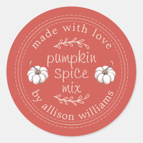 Rustic Homemade Pumpkin Spice Mix Autumn Red Classic Round Sticker