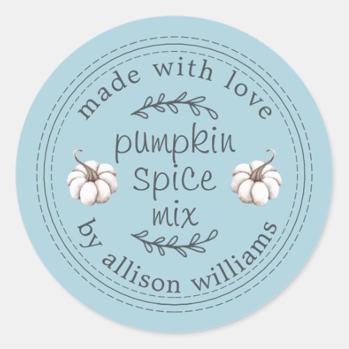 Rustic Homemade Pumpkin Spice Mix Blue Classic Round Sticker
