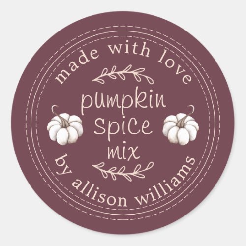 Rustic Homemade Pumpkin Spice Mix Burgundy Classic Round Sticker
