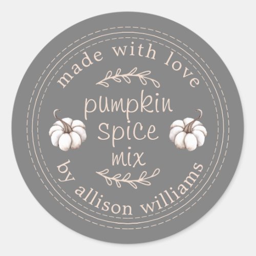 Rustic Homemade Pumpkin Spice Mix Dark Gray Classic Round Sticker