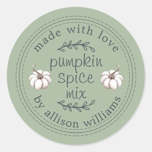 Rustic Homemade Pumpkin Spice Mix Green Classic Round Sticker