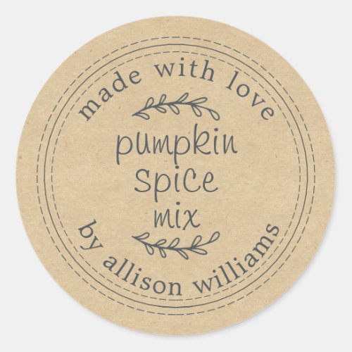 Rustic Homemade Pumpkin Spice Mix Kraft Paper Classic Round Sticker