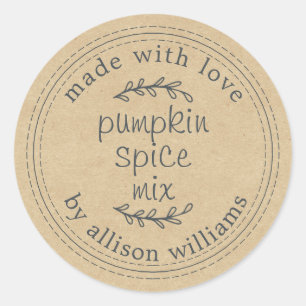 Rustic Homemade Pumpkin Spice Mix Kraft Paper Classic Round Sticker