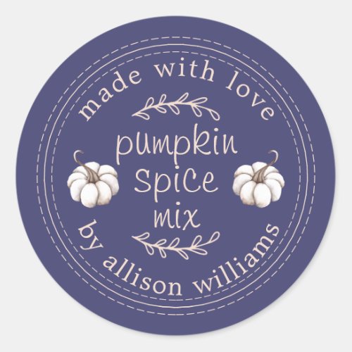 Rustic Homemade Pumpkin Spice Mix Navy Blue Classic Round Sticker
