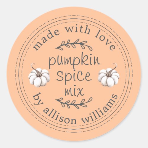 Rustic Homemade Pumpkin Spice Mix Orange Classic Round Sticker