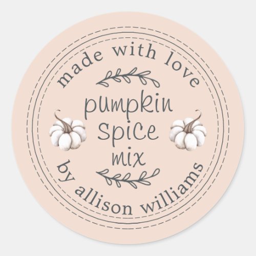 Rustic Homemade Pumpkin Spice Mix Peach Dust Classic Round Sticker
