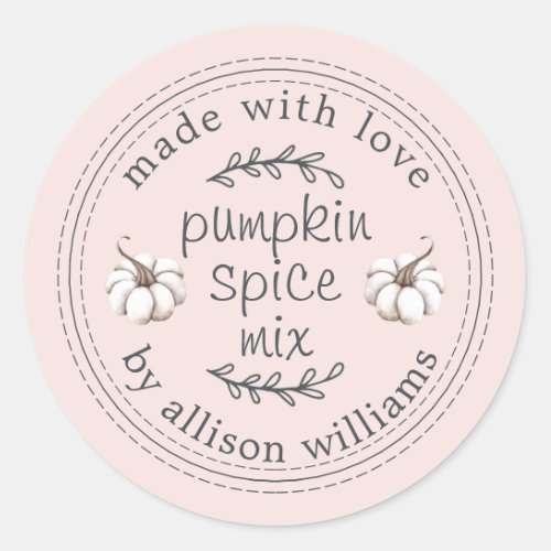 Rustic Homemade Pumpkin Spice Mix Pink Classic Round Sticker