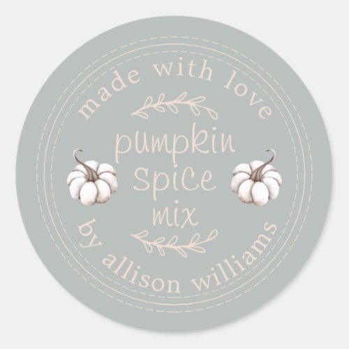 Rustic Homemade Pumpkin Spice Mix Storm Gray Classic Round Sticker