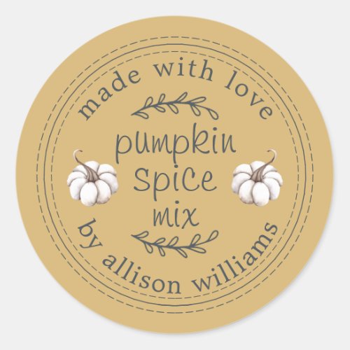 Rustic Homemade Pumpkin Spice Mix Yellow Classic Round Sticker