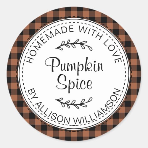 Rustic Homemade Pumpkin Spice TerraCotta Check Classic Round Sticker