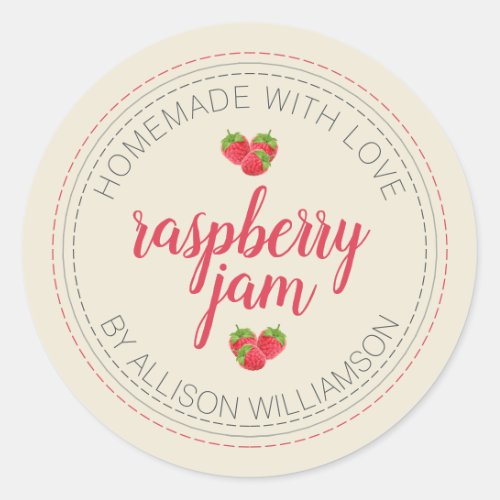 Rustic Homemade Raspberry Jam Can Antique White Classic Round Sticker