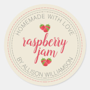 Rustic Homemade Raspberry Jam Can Antique White Classic Round Sticker