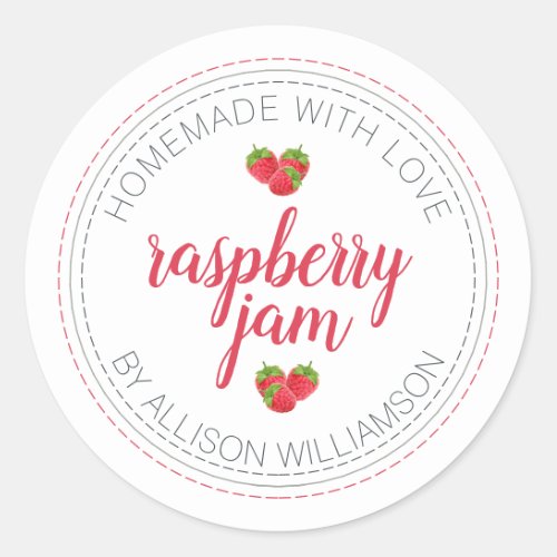 Rustic Homemade Raspberry Jam Can Jar White Classic Round Sticker
