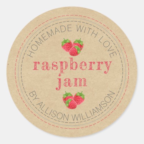 Rustic Homemade Raspberry Jam Can Kraft Paper Jar Classic Round Sticker