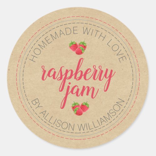 Rustic Homemade Raspberry Jam Can Kraft Paper Jar  Classic Round Sticker