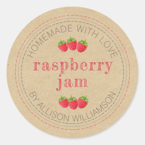 Rustic Homemade Raspberry Jam Can Kraft Paper Jar  Classic Round Sticker