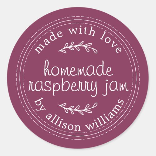 Rustic Homemade Raspberry Jam Canning Purple Jar Classic Round Sticker