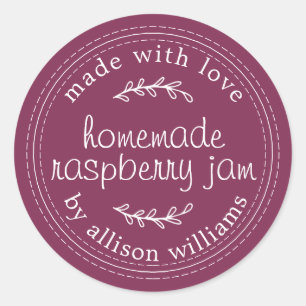 Rustic Homemade Raspberry Jam Canning Purple Jar Classic Round Sticker