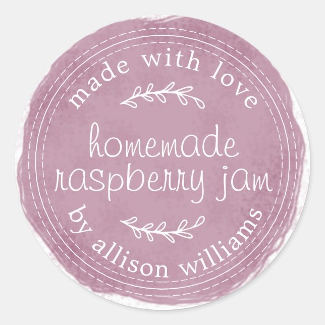 Rustic Homemade Raspberry Jam Canning Purple Jar Classic Round Sticker (Front)