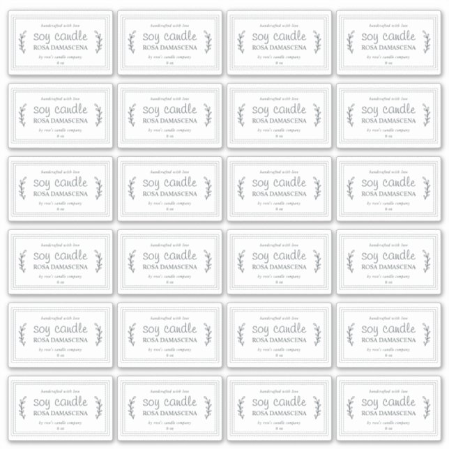Rustic Homemade Soy Candle Labels 24x Black White (Front)