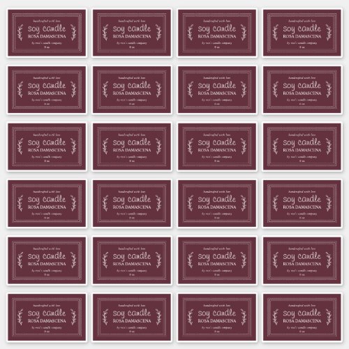 Rustic Homemade Soy Candle Labels 24x Burgundy